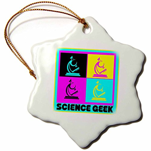 3dRose orn_102397_1 Cmyk Pop Art Microscope Science Geek Design Cartoon-Snowflake Ornament, 3-Inch, Porcelain