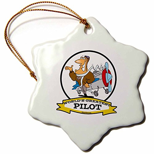 3dRose orn_103443_1 Funny Worlds Greatest Pilot Ii Occupation Job Cartoon-Snowflake Ornament, 3-Inch, Porcelain