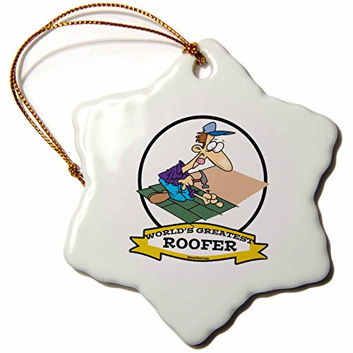 3dRose orn_103512_1 Funny Worlds Greatest Roofer Occupation Job Cartoon-Snowflake Ornament, 3-Inch, Porcelain