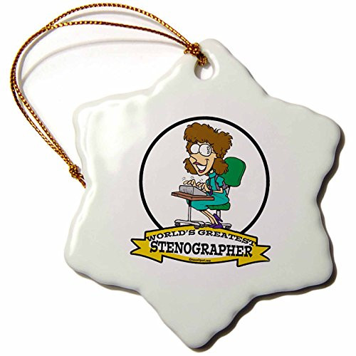 3dRose orn_103589_1 Funny Worlds Greatest Stenographer Occupation Job Cartoon-Snowflake Ornament, 3-Inch, Porcelain