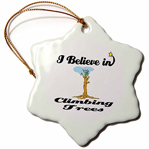 3dRose orn_105046_1 I Believe in Climbing Trees-Snowflake Ornament, 3-Inch, Porcelain