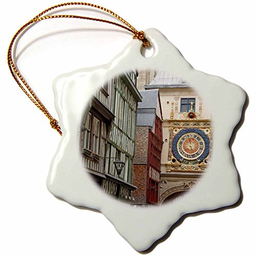 3dRose ORN_135678_1 Gros Horloge, Rouen, Normandy, France Eu09 Aba0122 Alex Bartel Snowflake Ornament, Porcelain, 3-Inch