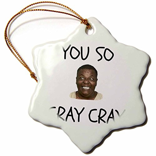 3dRose ORN_180096_1 Cray Cray, Black Letters on White Background with Funny Face Picture Snowflake Ornament, Porcelain, 3-Inch