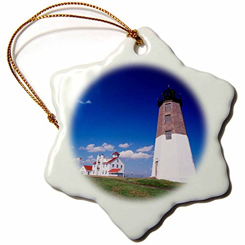 3dRose ORN_192162_1 USA, Rhode Island, Point Judith Lighthouse. Snowflake Ornament, Porcelain, 3-Inch