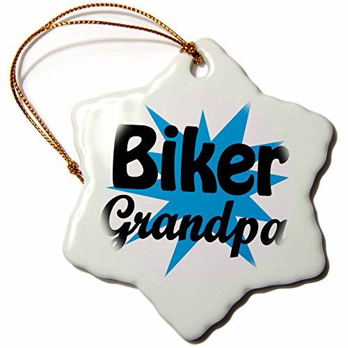 3dRose ORN_193297_1 Biker Grandpa, Blue, Snowflake Ornament, Porcelain, 3-Inch