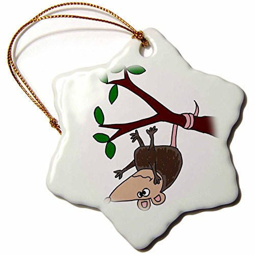 3dRose ORN_196269_1 Funny Possum Hanging from Tree Cartoon Snowflake Ornament, Porcelain, 3-Inch