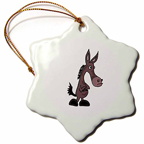 3dRose ORN_200121_1 Funny Stubborn Mule Cartoon Snowflake Ornament, Porcelain, 3-Inch