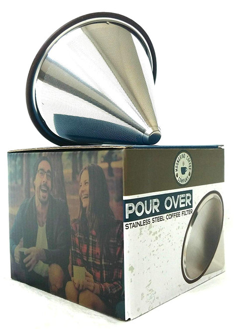 Pour Over Coffee Filter - Reusable Stainless Steel Cone Coffee Filter for Chemex, Hario v60, and other Carafes