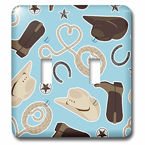 3dRose lsp_192881_2 Cute Cowboy Theme Pattern Blue And Brown Toggle Switch, Multicolor