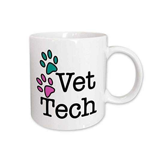 3dRose 161092_1 Vet Tech Turquoise Ceramic Mug, 11 oz, Multicolor