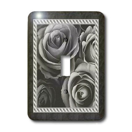 3dRose lsp_29956_1 Pewter gray roses surrounded by a striped and marbelized frame Toggle Switch Multi-Color