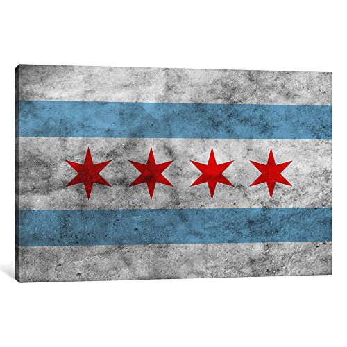 iCanvasART 1-Piece Chicago Flag Grunge Canvas Print by Kane, 12 by 8"/0.5" Deep