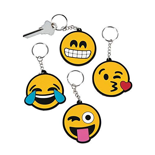 Fun Express - Emoticons Rubber Key Chain - Apparel Accessories - Key Chains - Novelty Key Chains - 12 Pieces