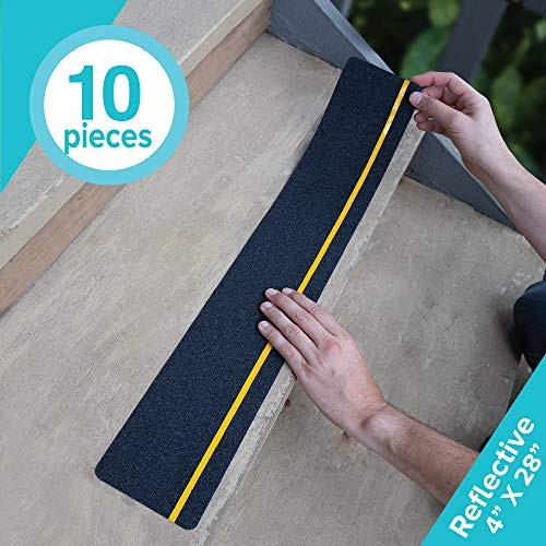 New! LifeGrip Anti Slip Traction Treads with Reflective Stripe (10-Pack), 4" X 28", Best Grip Tape Grit Non Slip, Outdoor Non Skid Tape, High Traction Friction Abrasive Adhesive for Stairs Step, Black New! LifeGrip Anti Slip Traction Treads with Reflective Stripe (10-Pack), 4" X 28", Best Grip Tape Grit Non Slip, Outdoor Non Skid Tape, High Traction Friction Abrasive Adhesive for Stairs Step, Black