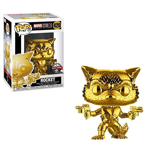 Funko Pop! Marvel Studios 10th Anniversary #420 Guardians of The Galaxy Rocket Raccoon Gold Chrome Exclusive Figure