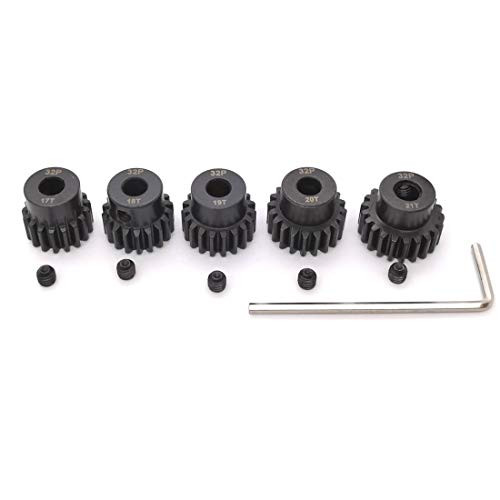 32P Pinion Gear Set Hardened 17T 18T 19T 20T 21T 5mm RC Motor, 5pcs 32 Pitch Gears RC Upgrade Part with Screwdriver 32P Pinion Gear Set Hardened 17T 18T 19T 20T 21T 5mm RC Motor, 5pcs 32 Pitch Gears RC Upgrade Part with Screwdriver