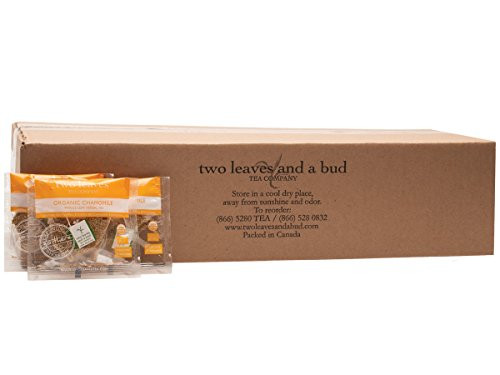 Two Leaves and a Bud Organic Chamomile Herbal Tea Bags, 100 Count, Organic Whole Leaf Caffeine Free Herbal Tea in Sachet Bags, Delicious Hot or Iced with Sugar or Honey or Plain