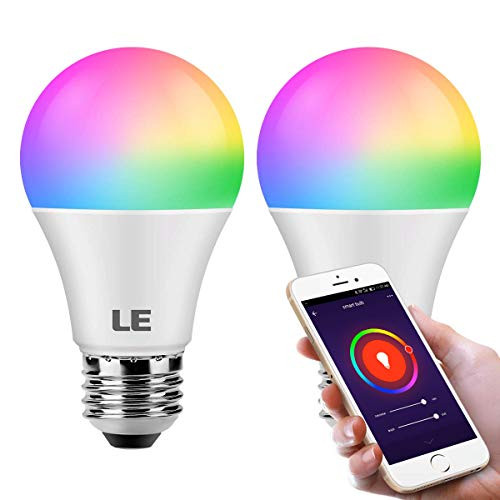 LE WiFi Smart LED Light Bulbs, Color Changing Lights, RGBW 2700K-6500K, Works with Alexa, Google Home and IFTTT, Dimmable with App, No Hub Required, 60 Watt Equivalent, A19 E26 (2 Pack)