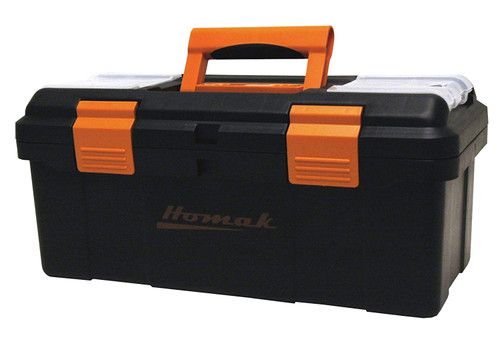 Homak 16-Inch Plastic Tool Box with Tray and Dividers, Black, BK00116004