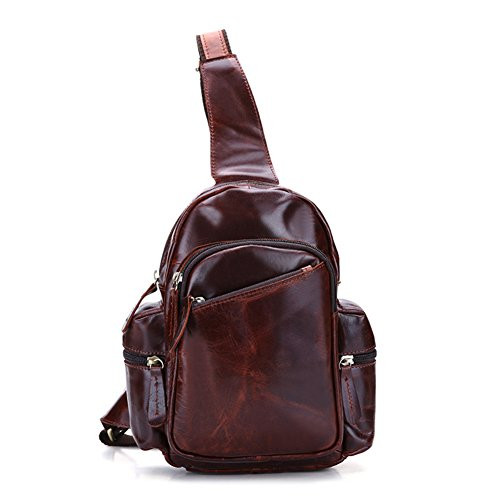 DRF Leather Sling Backpack Purse Men's Vintage One Strap Cross Body Bag BG-192 (Coffee)