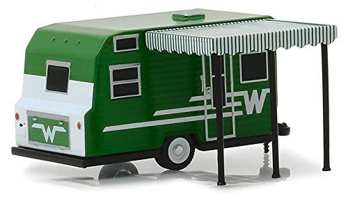 Greenlight 34060-D Hitched Homes Series 6 1965 Winnebago Travel Trailer 216 White and Green with Awning 1:64 Scale