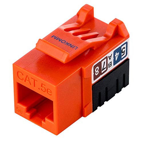 LINKOMM 25-Pack RJ45 Cat5e Slim Profile UTP Unshielded Keystone Jack with Punch Down Palm Holder (Orange)