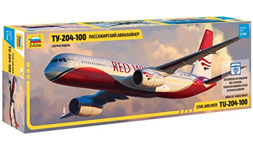 ZVEZDA 7023 - Civil Airliner Tupolev TU-204-100 - Plastic Model Kit (Paints not included) Scale 1/144 48 Parts Lenght 14.5" / 36.9 cm