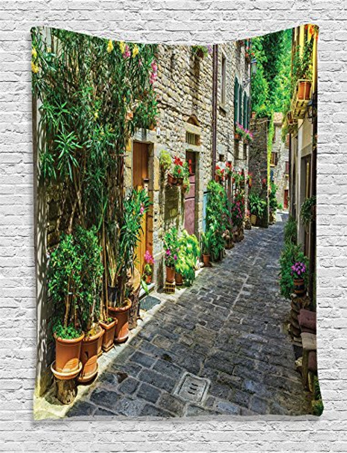 Ambesonne Tuscan Decor Collection, Tuscan House Build with Cobblestone Decorated Flowers Plants Picture, Bedroom Living Kids Girls Boys Room Dorm Accessories Wall Hanging Tapestry, Green Beige Grey Ambesonne Tuscan Decor Collection, Tuscan House Build with Cobblestone Decorated Flowers Plants Picture, Bedroom Living Kids Girls Boys Room Dorm Accessories Wall Hanging Tapestry, Green Beige Grey
