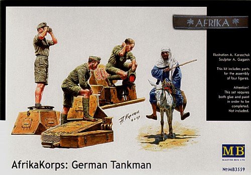 Master Box German Tank Men (3) and Donkey with Rider Afrika Korps Figure Model Building Kits (1:35 Scale)