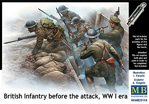Master Box Models 1/35 British Infantry Before The Attack WWI Era with Mini-Diorama Trench 5 Figure Set Master Box Models 1/35 British Infantry Before The Attack WWI Era with Mini-Diorama Trench 5 Figure Set