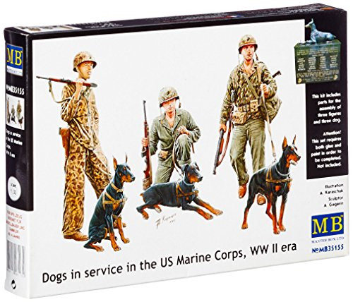 Master Box WWII Dogs in USMC Service Figure Model Kits with 3 Figures Figure Model Building Kits (1:35 Scale)