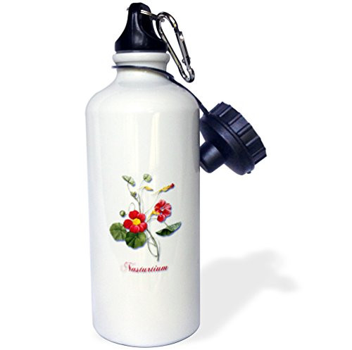 3dRose Beautiful Red and Yellow Nasturtium Botanical Print-Sports Water Bottle, 21oz (wb_173066_1), 21 oz Multicolor