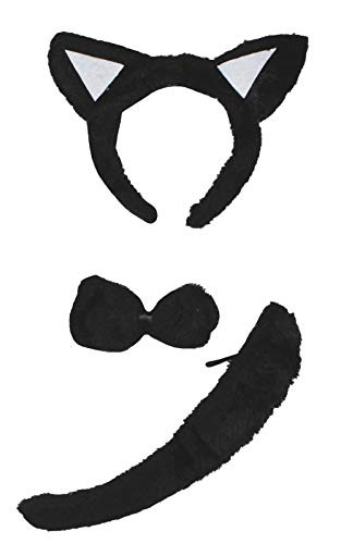 Petitebella Black Cat Headband Bowtie Tail 3pc Costume for Children (Black, One Size)
