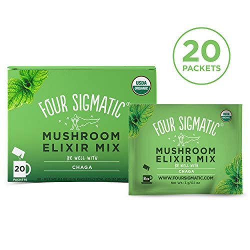 Four Sigmatic Chaga Mushroom Elixir - USDA Organic Chaga Mushroom Powder - Wellness, Immunity - Vegan, Paleo - 20 Count