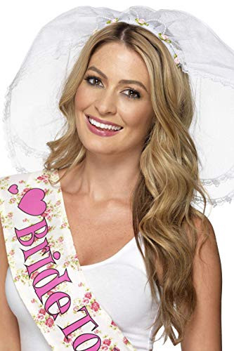 Smiffys Hen Night Veil with Headband - White