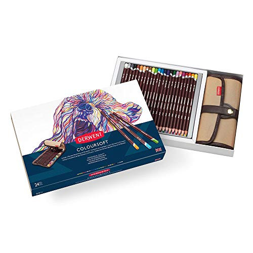 Derwent Colored Pencils, Coloursoft Pencils, Drawing, Art, Gift Set with Canvas Pencil Wrap, 24 Count (2301999)