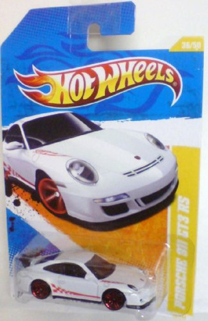 Hot Wheels 2011-036 New Models Porsche 911 GT3 RS WHITE w/Red Stripe 1:64 Scale