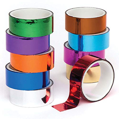 Baker Ross Metallic Tape (Pack of 10) Assorted Colours for Kids Arts and Crafts