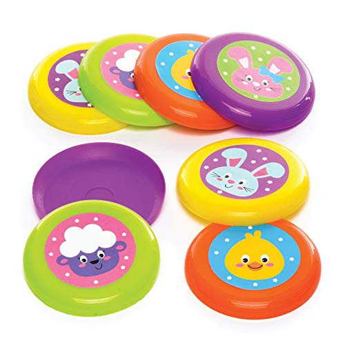 Baker Ross Easter Buddies Flying Discs (Pack of 8) for Kids Easter Party Bag Fillers or Gift Ideas