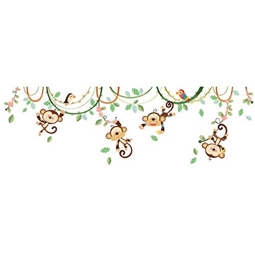 DECOWALL DW-1507S Monkeys on Vine Kids Wall Stickers Wall Decals Peel and Stick Removable Wall Stickers for Kids Nursery Bedroom Living Room