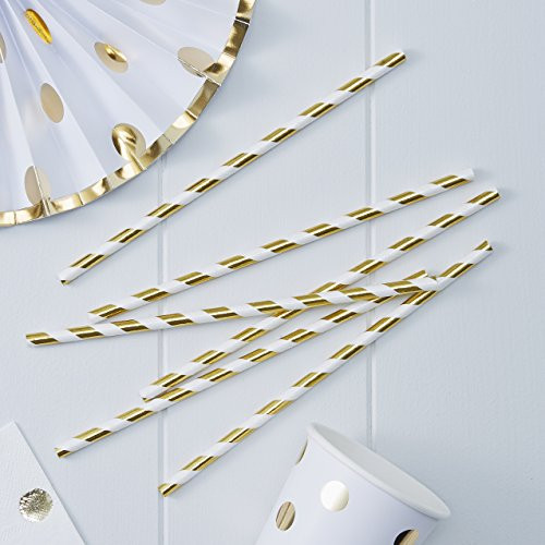 Ginger Ray PM-947 Pick And Mix Foil Metallic Paper Party Straws (20 Pack), Gold