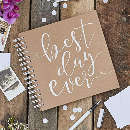 Ginger Ray CW-250 Natural Kraft Wedding Guestbook with Envelopes - 80 Envelope Sleeves - Rustic Country, Multi