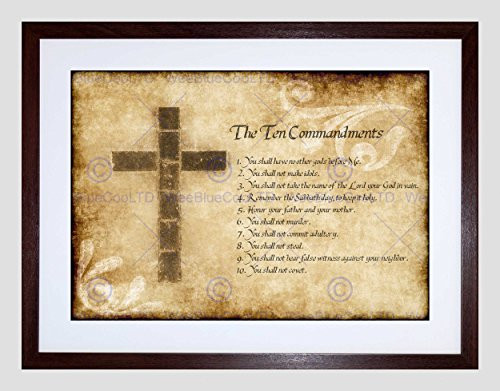 Ten 10 Commandments Cross Christian Religious Quote Framed Art Print B12X13858