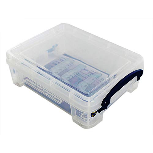 Really Useful Box Plastic Storage Box, 1.75 Liters, 9 7/16" x 7 1/16" x 2 3/4", Transparent Blue