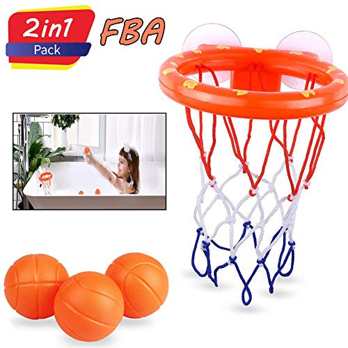 Fun Basketball Hoop & Balls Playset for Little Boys & Girls,Bath Toy Basketball Hoop & Balls,with 3 Balls and Mesh Bag,,Bathtub Shooting Game Baby Basketball Toy Hoop & Balls Set for Kid