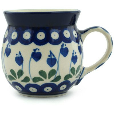 Polish Pottery Bubble Mug 8 oz Bleeding Heart Peacock