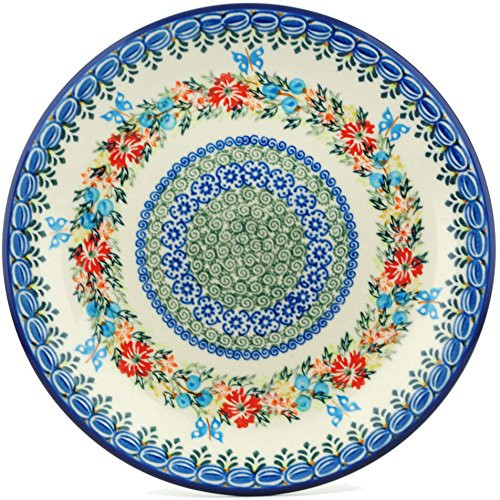 Polish Pottery Lunch Dinner Plate 10-inch Corn Flower Butterfly UNIKAT