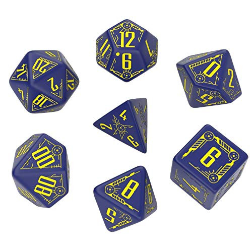 Q Workshop Galactic Navy & Yellow RPG Ornamented Dice Set 7 Polyhedral Pieces