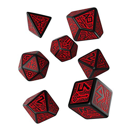 Q Workshop Dwarven Black & red RPG Ornamented Dice Set 7 Polyhedral Pieces
