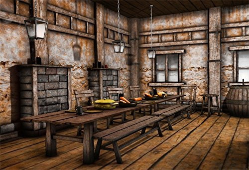 LFEEY 10x8ft Fairytale Medieval Tavern Backdrop Fantasy Retro Vintage Western Wooden Saloon Building Interior Photography Background for Portraits Photo Studio Props